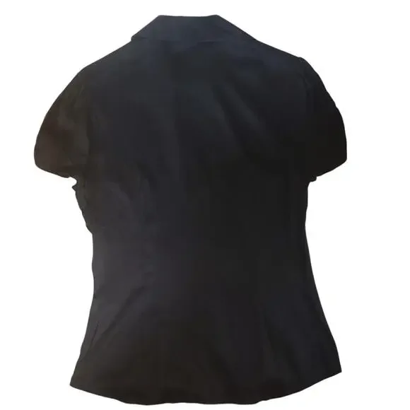 Vintage Y2K Express Black Silk Short Sleeve Blouse Medium - Picture 2 of 7